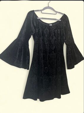 2B Together Black velvet burnout whimsigoth fairy grunge bell sleeve mini dress